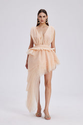 Bosmat Ruch File Asimetrik Mini Kayısı Elbise